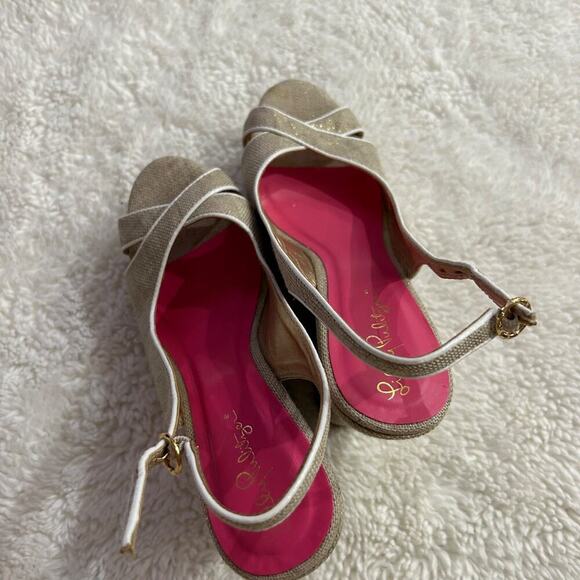 Lilly Pulitzer Womens Gold Wedges Sz 8 *Flawed* Preppy Summer Heels - Picture 7 of 9